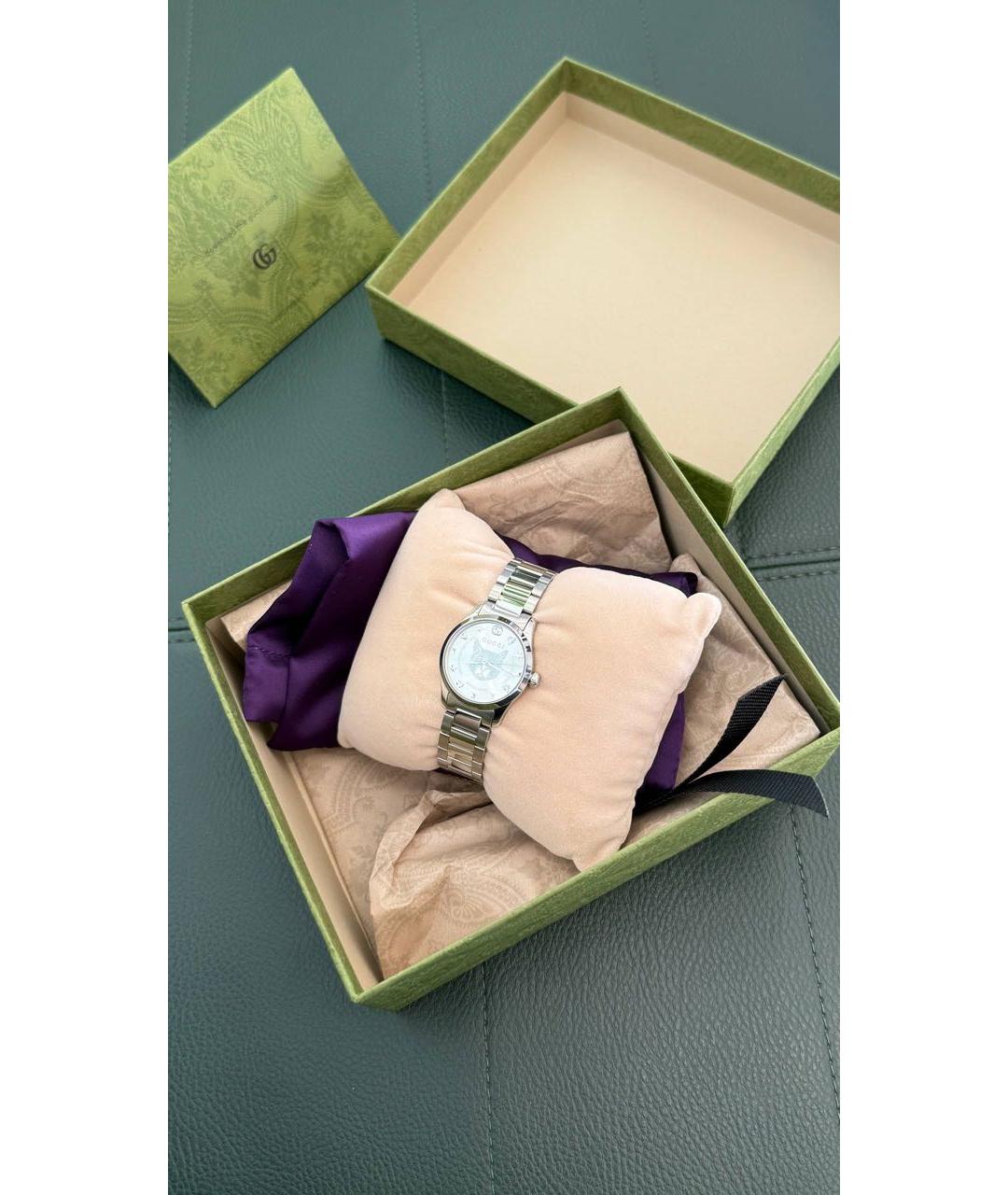 GUCCI Серебряные стеклянные часы, фото 3