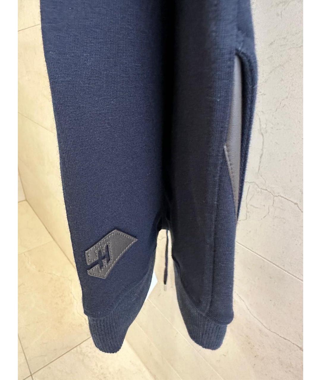 HERMES Темно-синие кашемировые повседневные брюки, фото 5