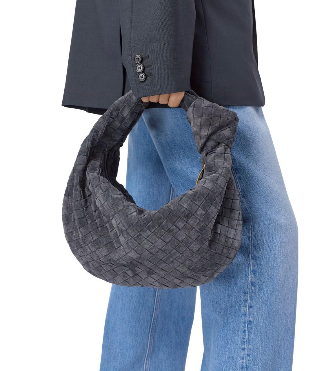 BOTTEGA VENETA Антрацитовая замшевая сумка с короткими ручками, фото 2