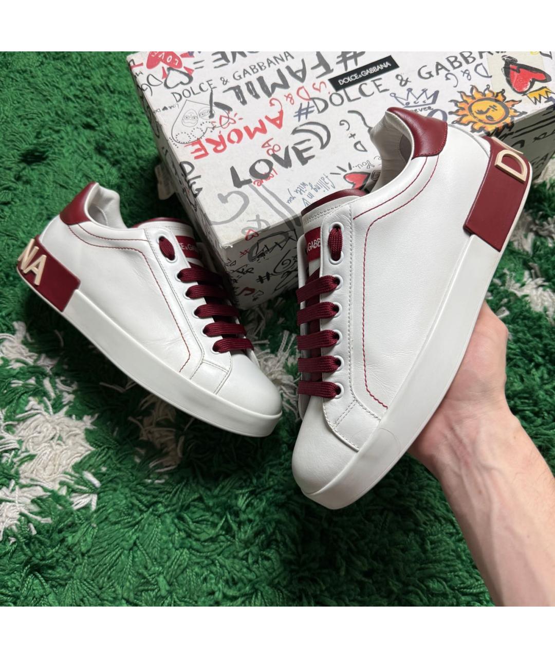 DOLCE&GABBANA Белые кожаные низкие кроссовки / кеды, фото 2