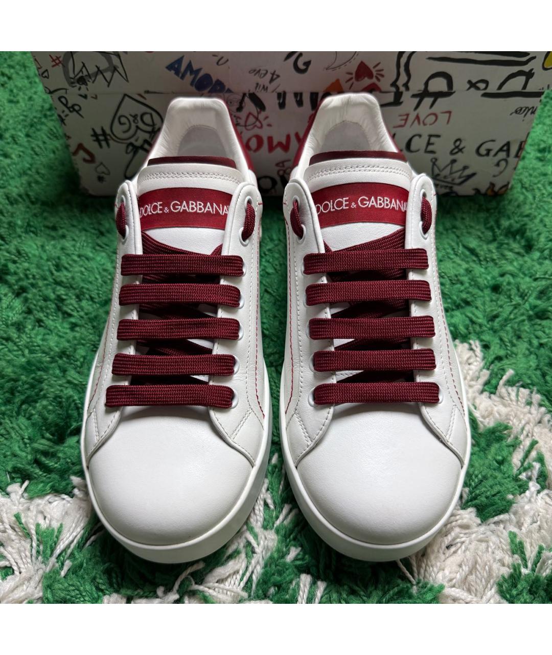 DOLCE&GABBANA Белые кожаные низкие кроссовки / кеды, фото 4