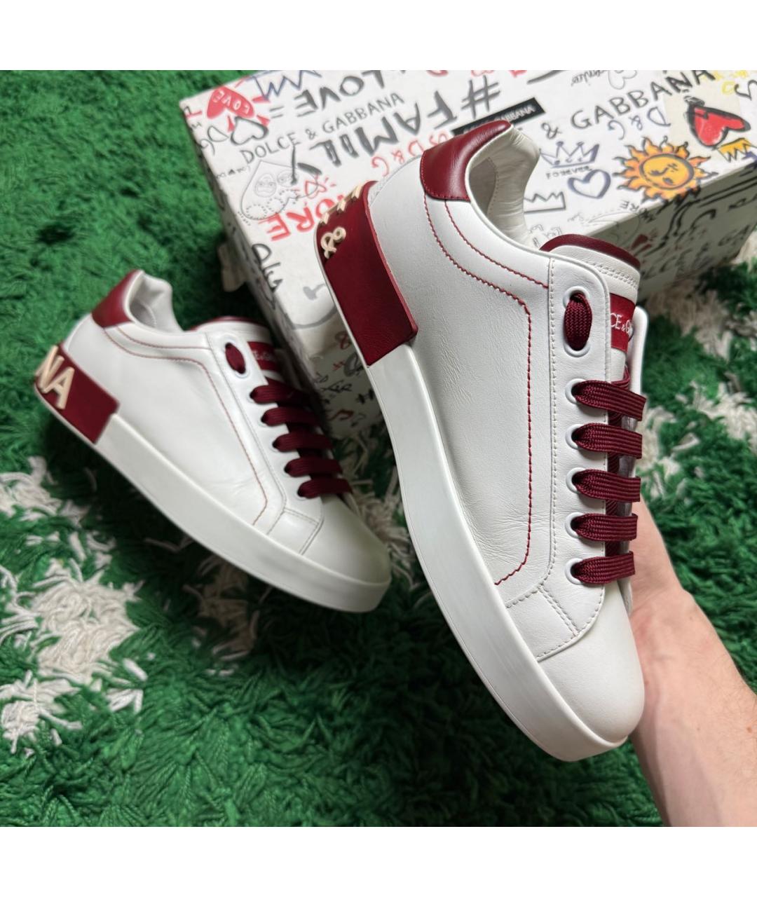 DOLCE&GABBANA Белые кожаные низкие кроссовки / кеды, фото 3