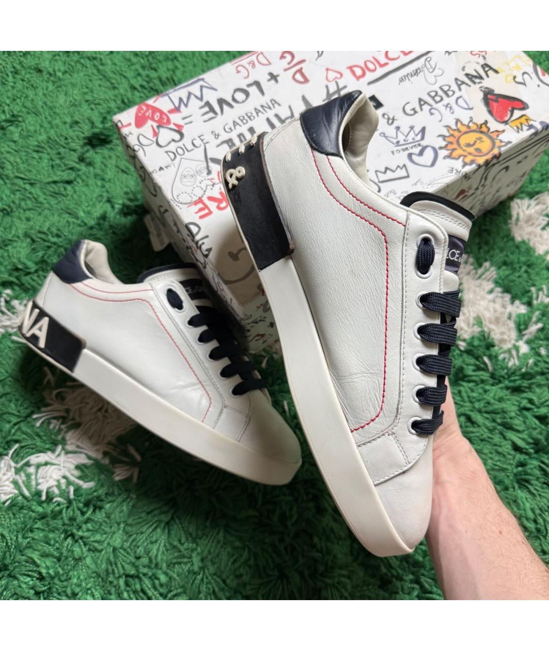 DOLCE&GABBANA Белые кожаные низкие кроссовки / кеды, фото 2
