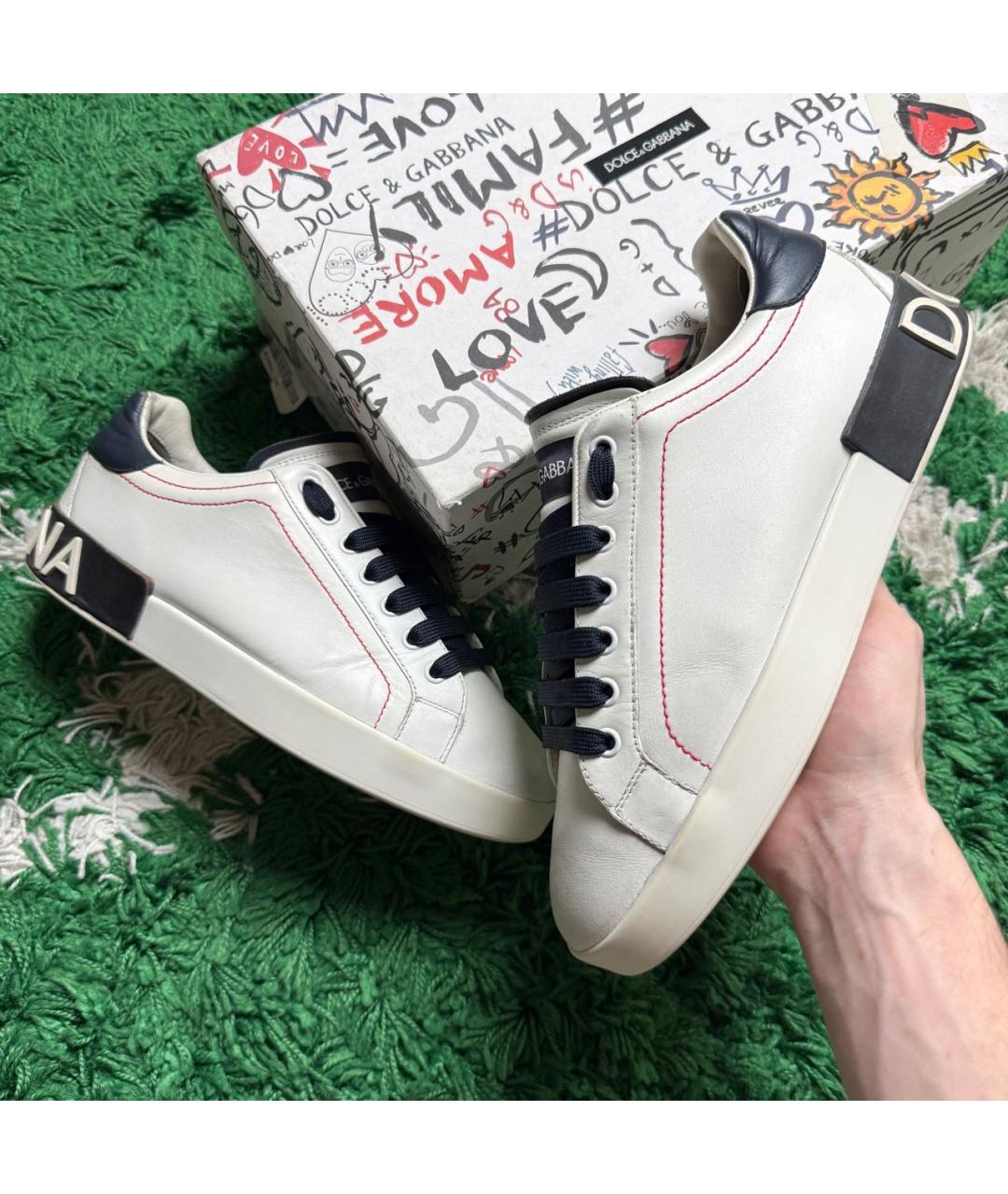 DOLCE&GABBANA Белые кожаные низкие кроссовки / кеды, фото 7