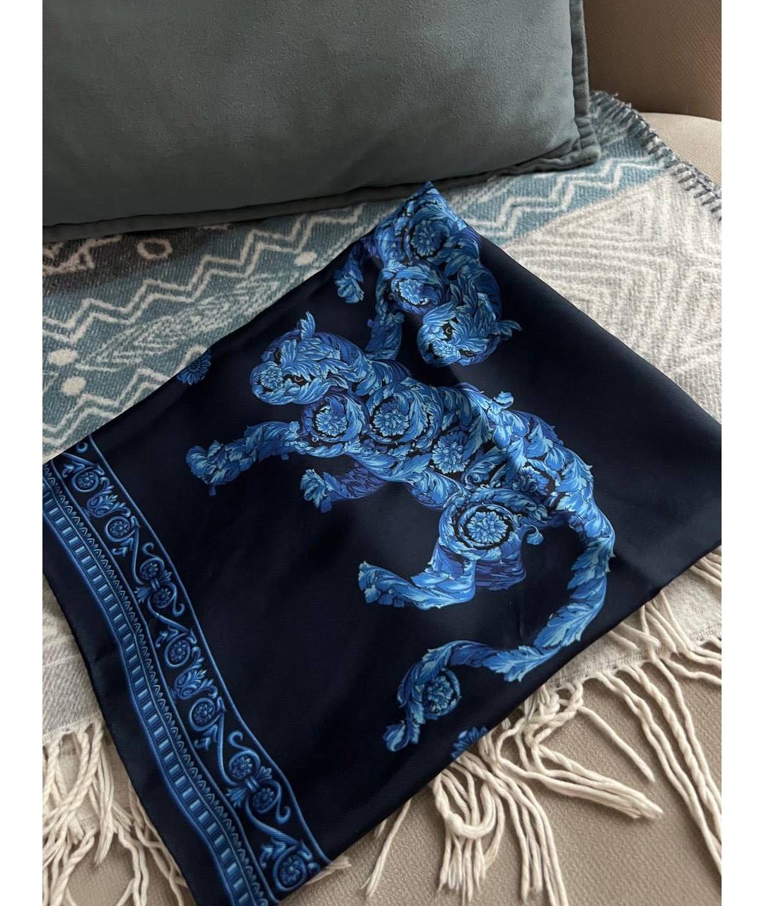 VERSACE Темно-синий шелковый платок, фото 5