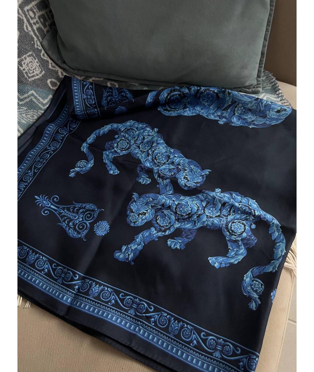 VERSACE Темно-синий шелковый платок, фото 2