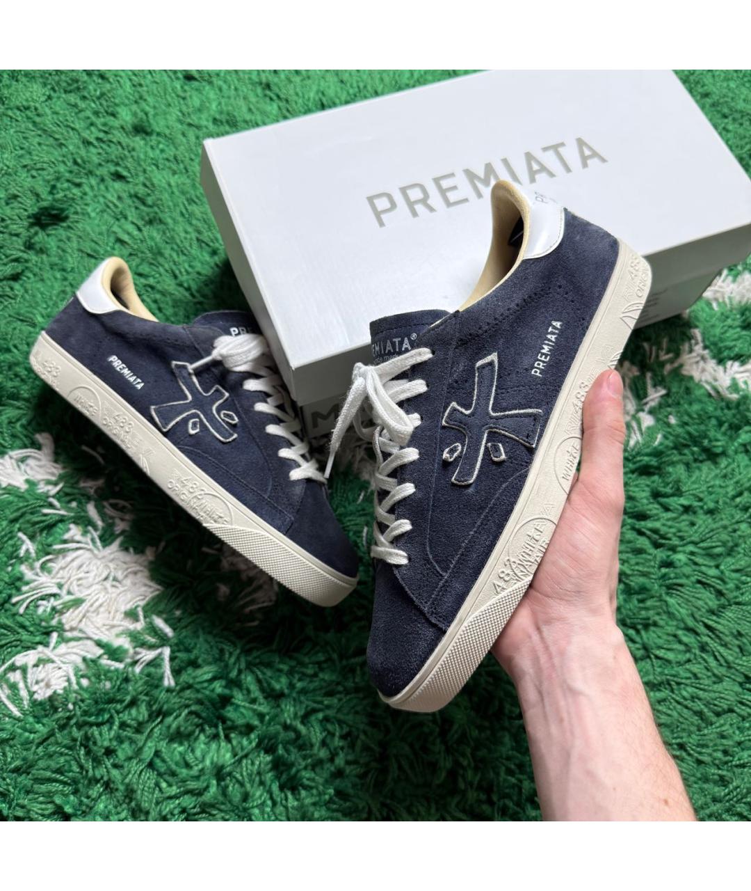 PREMIATA Темно-синие замшевые низкие кроссовки / кеды, фото 2