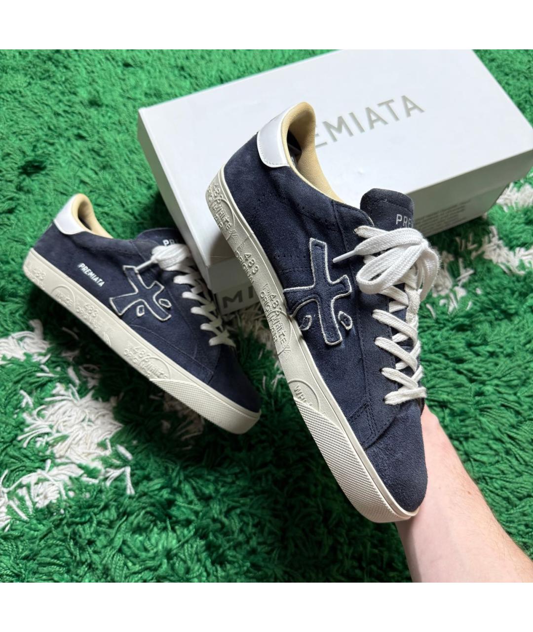 PREMIATA Темно-синие замшевые низкие кроссовки / кеды, фото 3