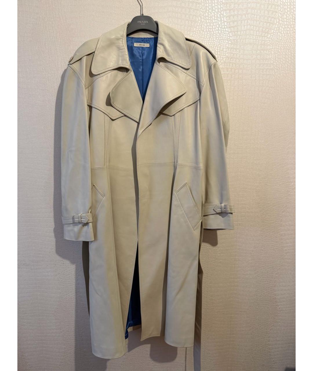 CELINE Белый кожаный тренч/плащ, фото 6