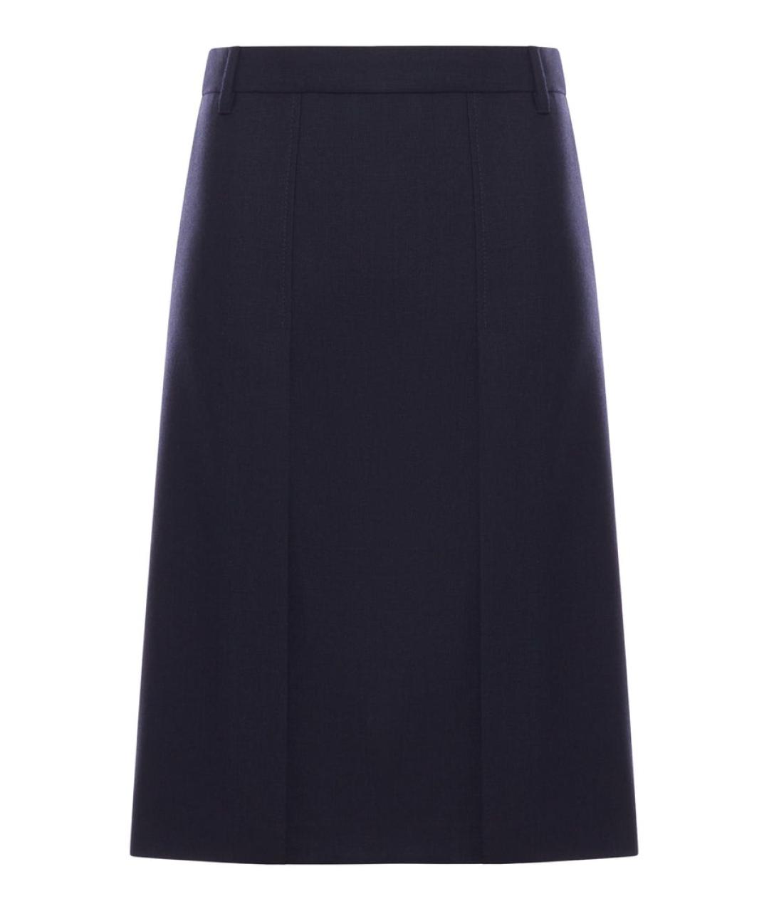 PRADA Темно-синяя шерстяная юбка миди, фото 1