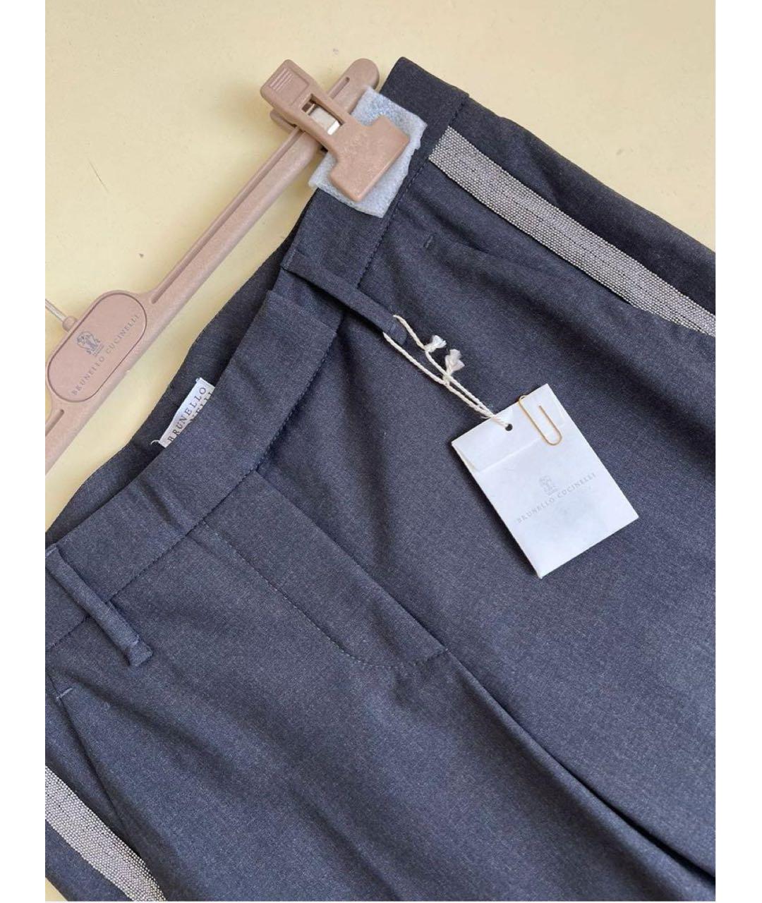 BRUNELLO CUCINELLI Серые шерстяные прямые брюки, фото 5