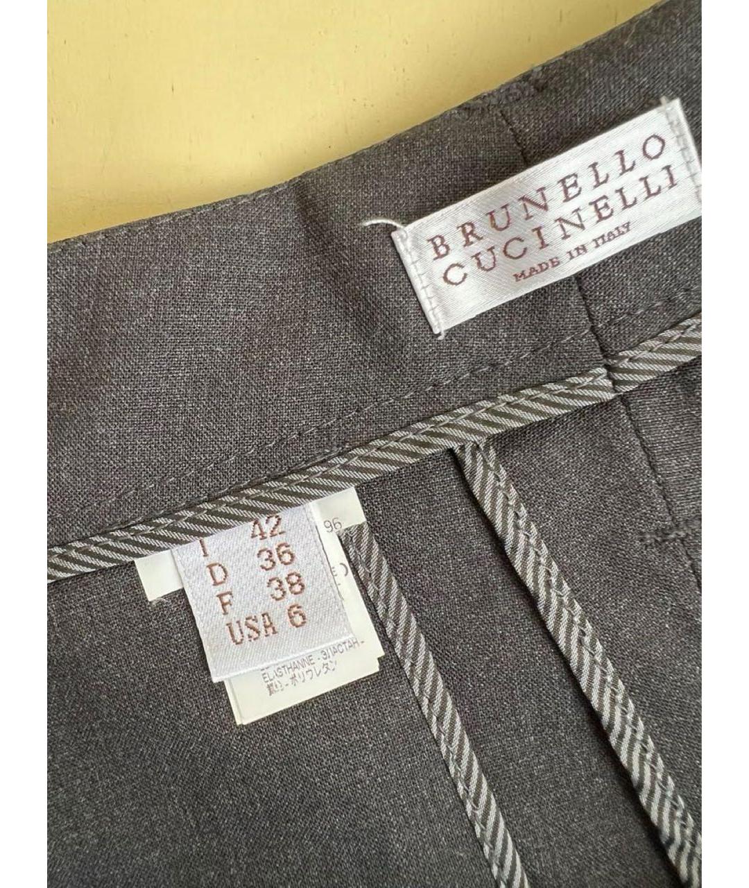 BRUNELLO CUCINELLI Серые шерстяные прямые брюки, фото 4