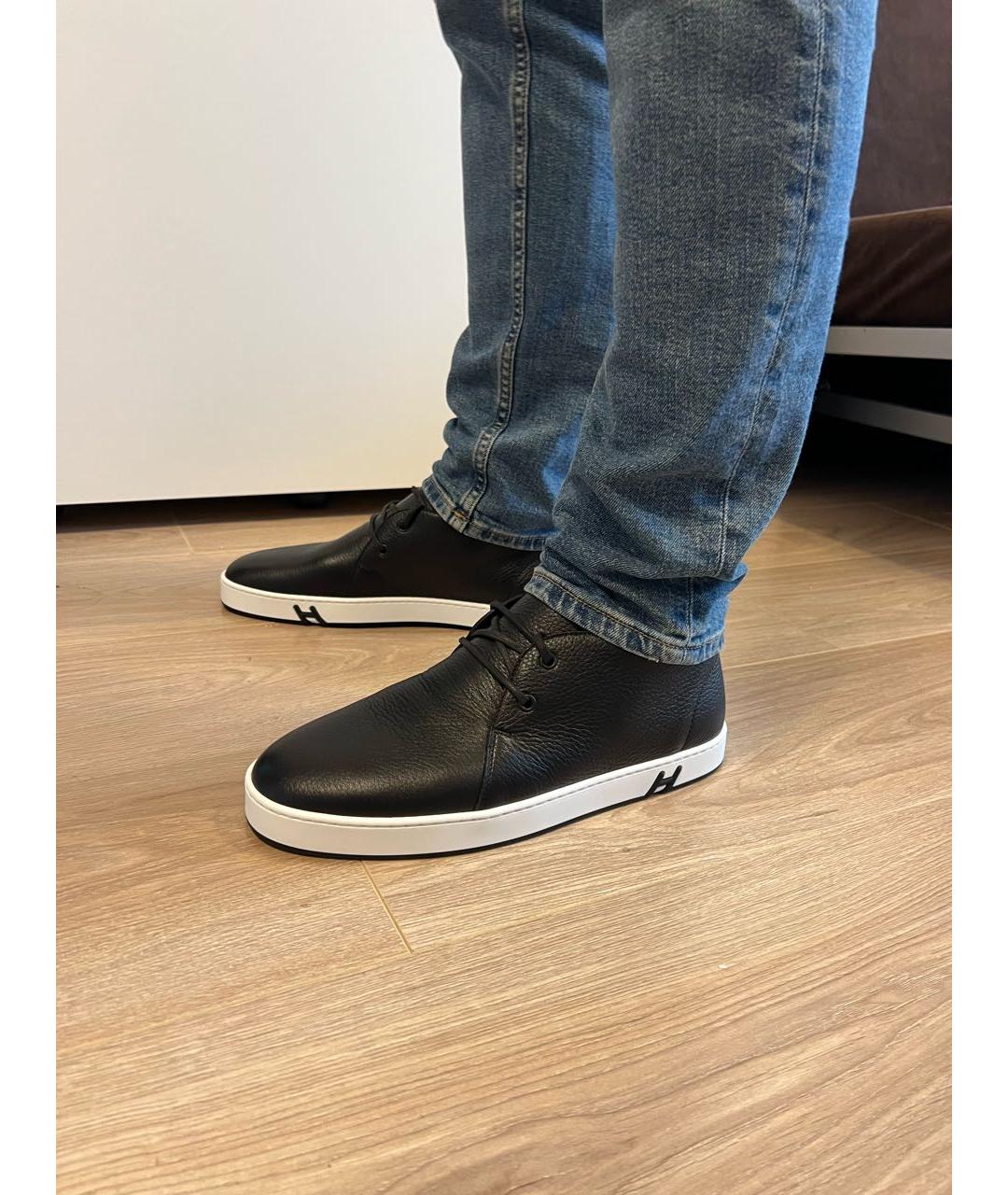 HERMES Черные кожаные низкие ботинки, фото 5