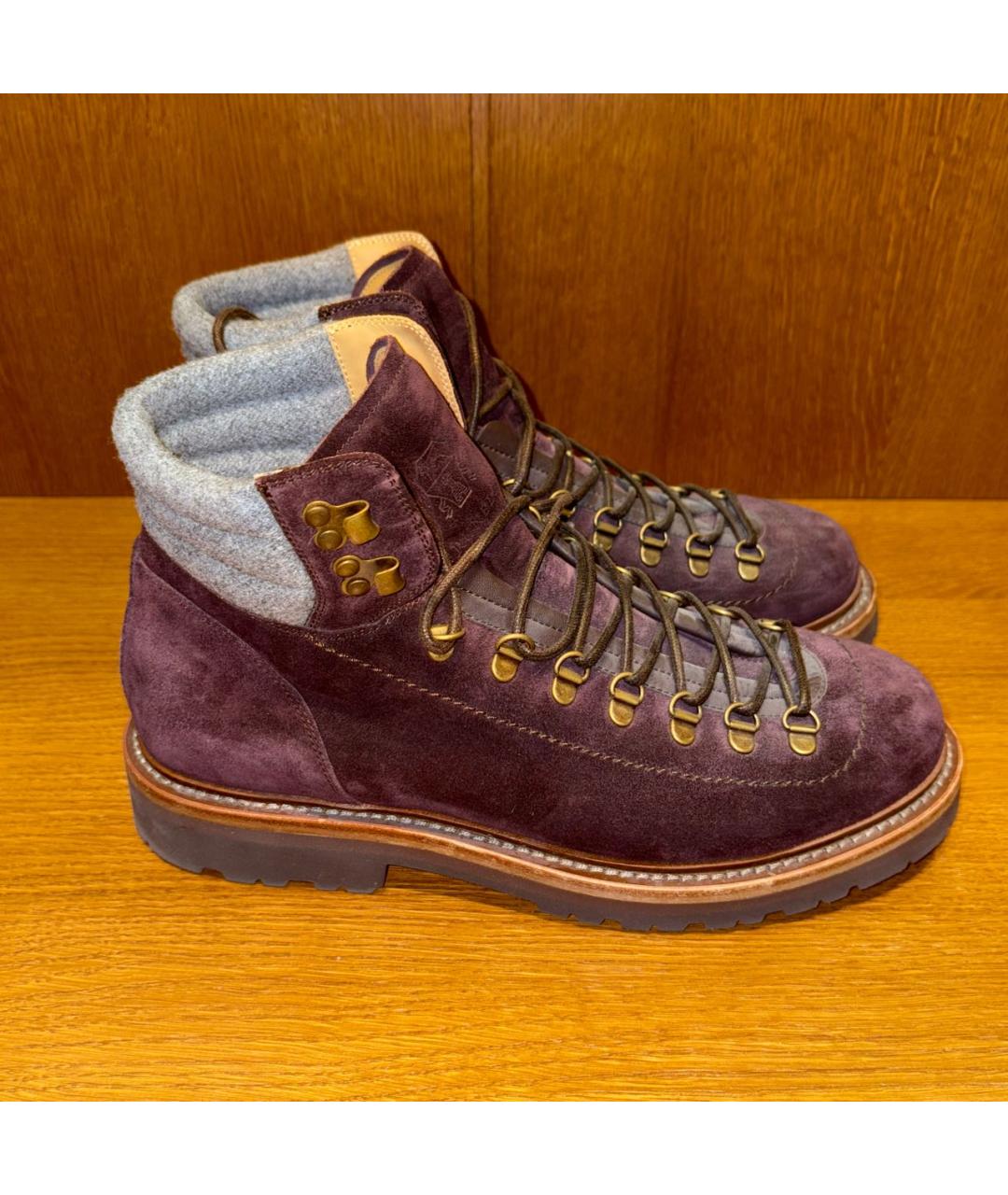 BRUNELLO CUCINELLI Бордовые замшевые высокие ботинки, фото 6