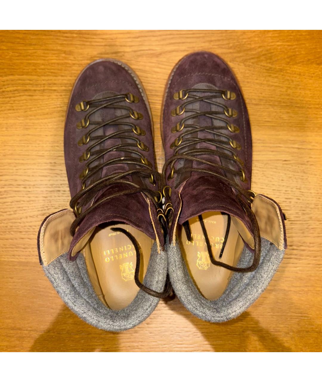 BRUNELLO CUCINELLI Бордовые замшевые высокие ботинки, фото 3