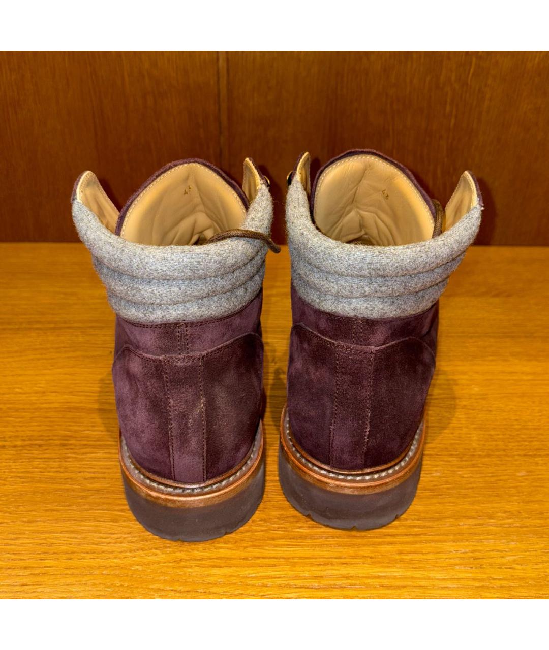 BRUNELLO CUCINELLI Бордовые замшевые высокие ботинки, фото 4
