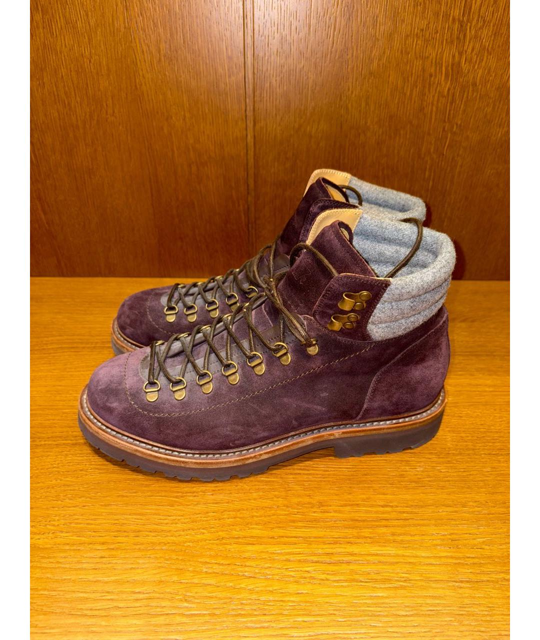 BRUNELLO CUCINELLI Бордовые замшевые высокие ботинки, фото 5