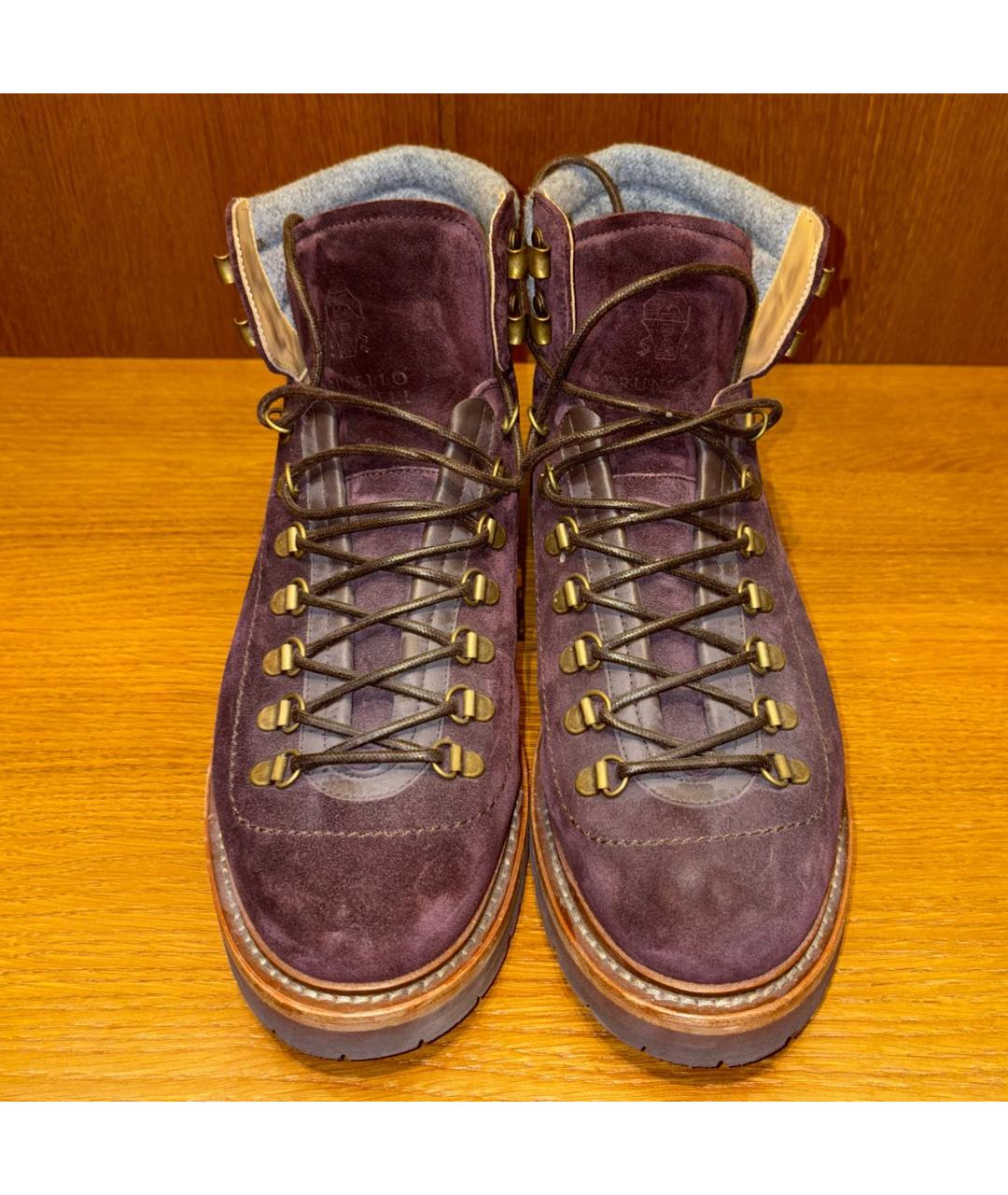 BRUNELLO CUCINELLI Бордовые замшевые высокие ботинки, фото 2