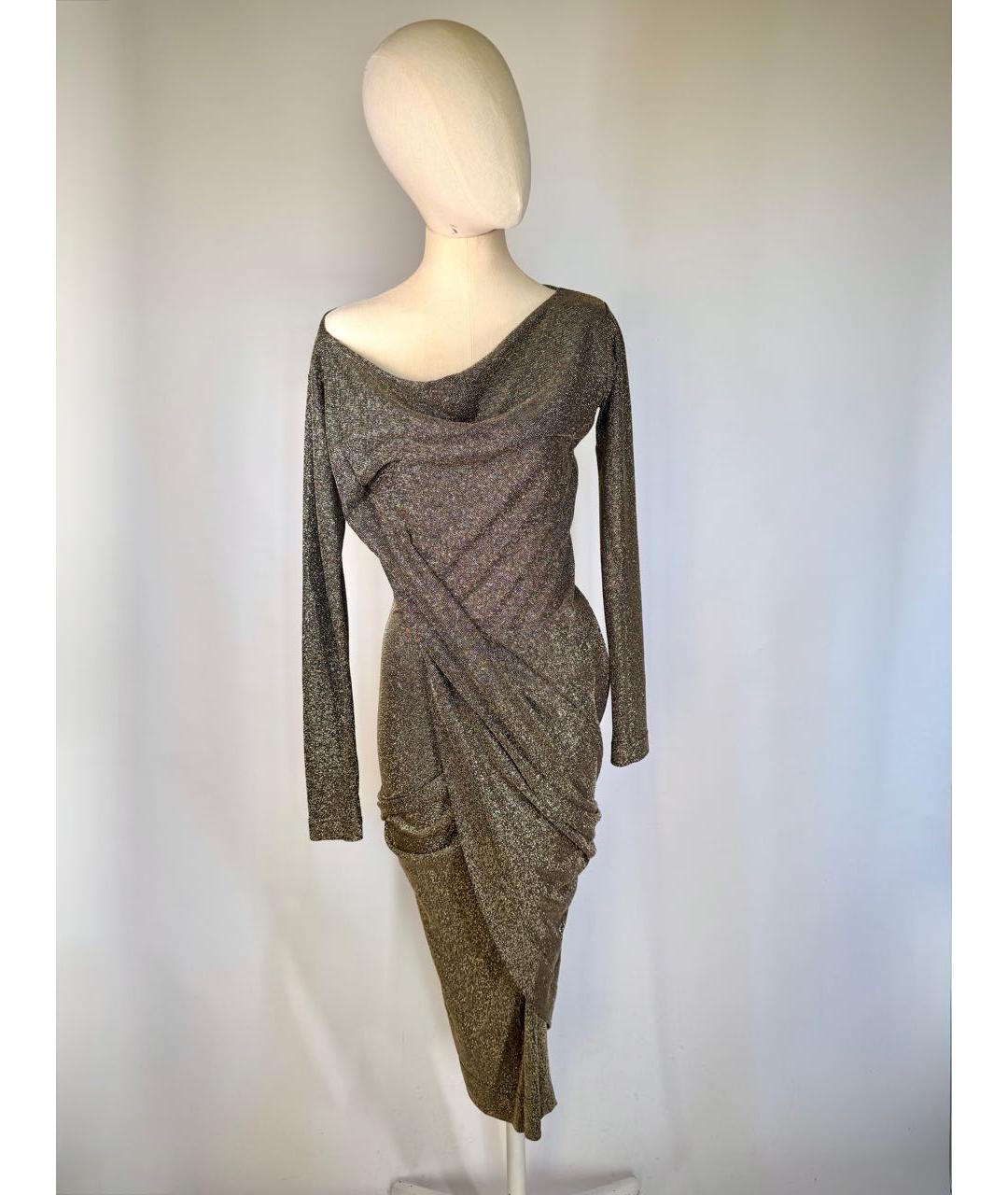 VIVIENNE WESTWOOD Золотое вискозное коктейльное платье, фото 9