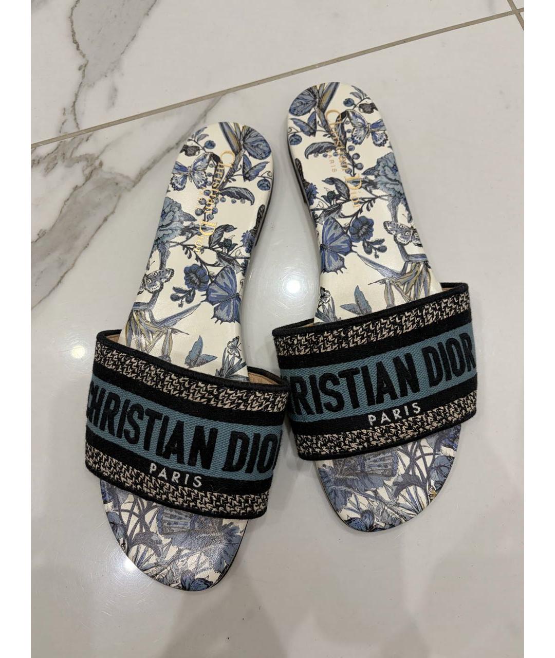 CHRISTIAN DIOR Синие текстильные шлепанцы, фото 4