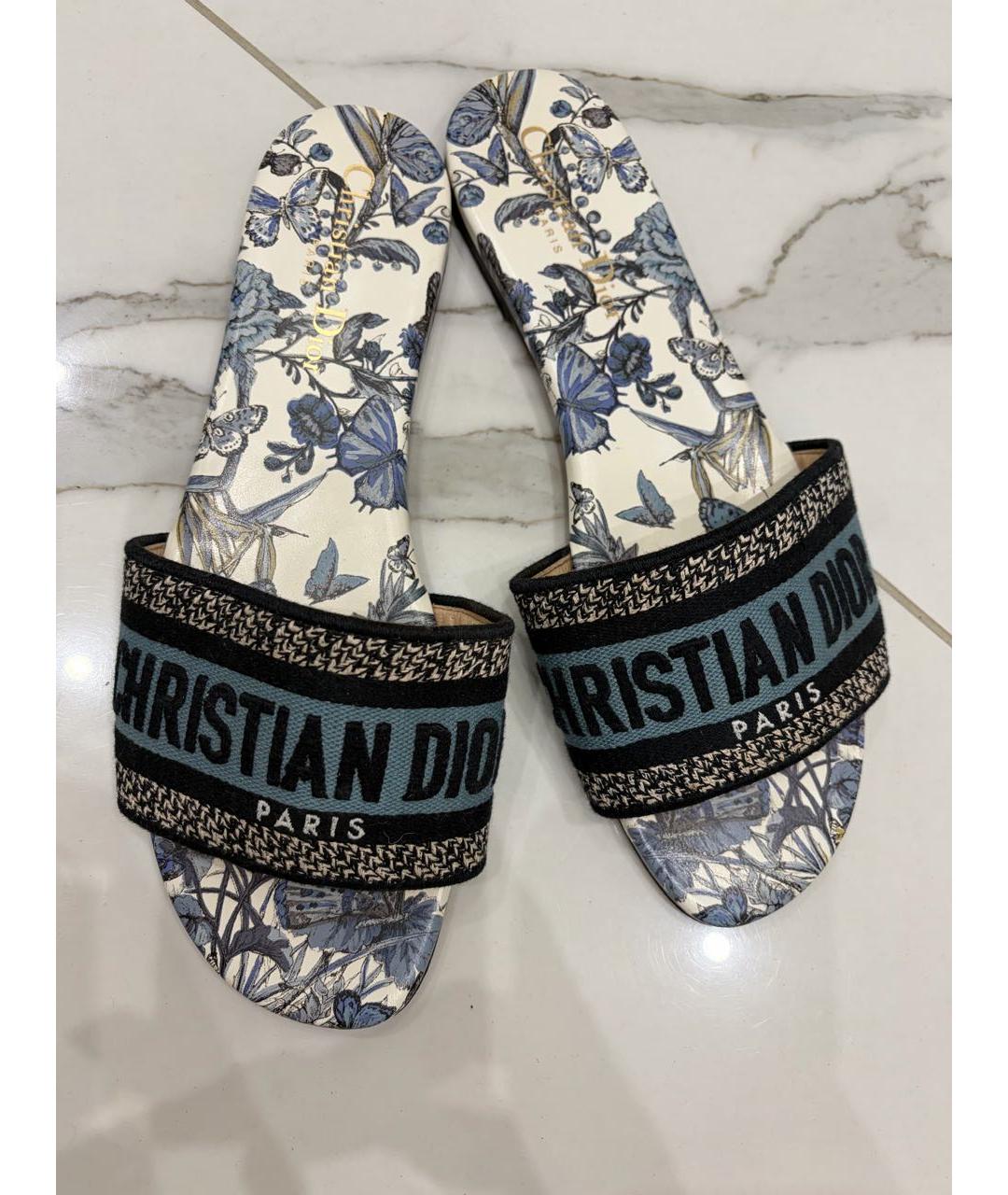 CHRISTIAN DIOR Синие текстильные шлепанцы, фото 6
