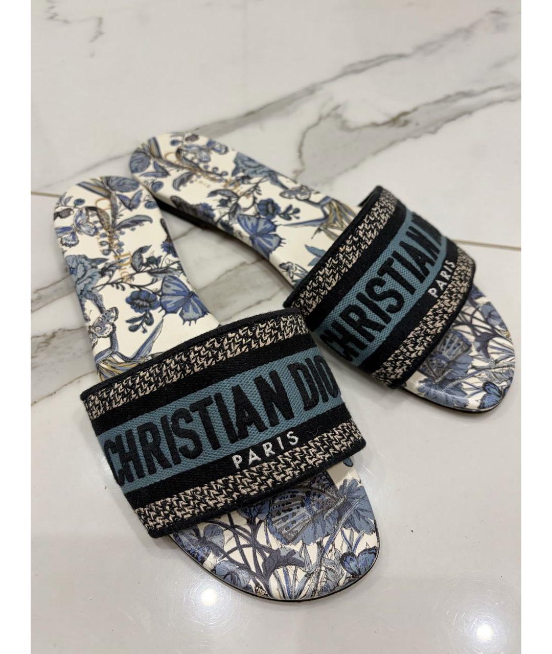 CHRISTIAN DIOR Синие текстильные шлепанцы, фото 7