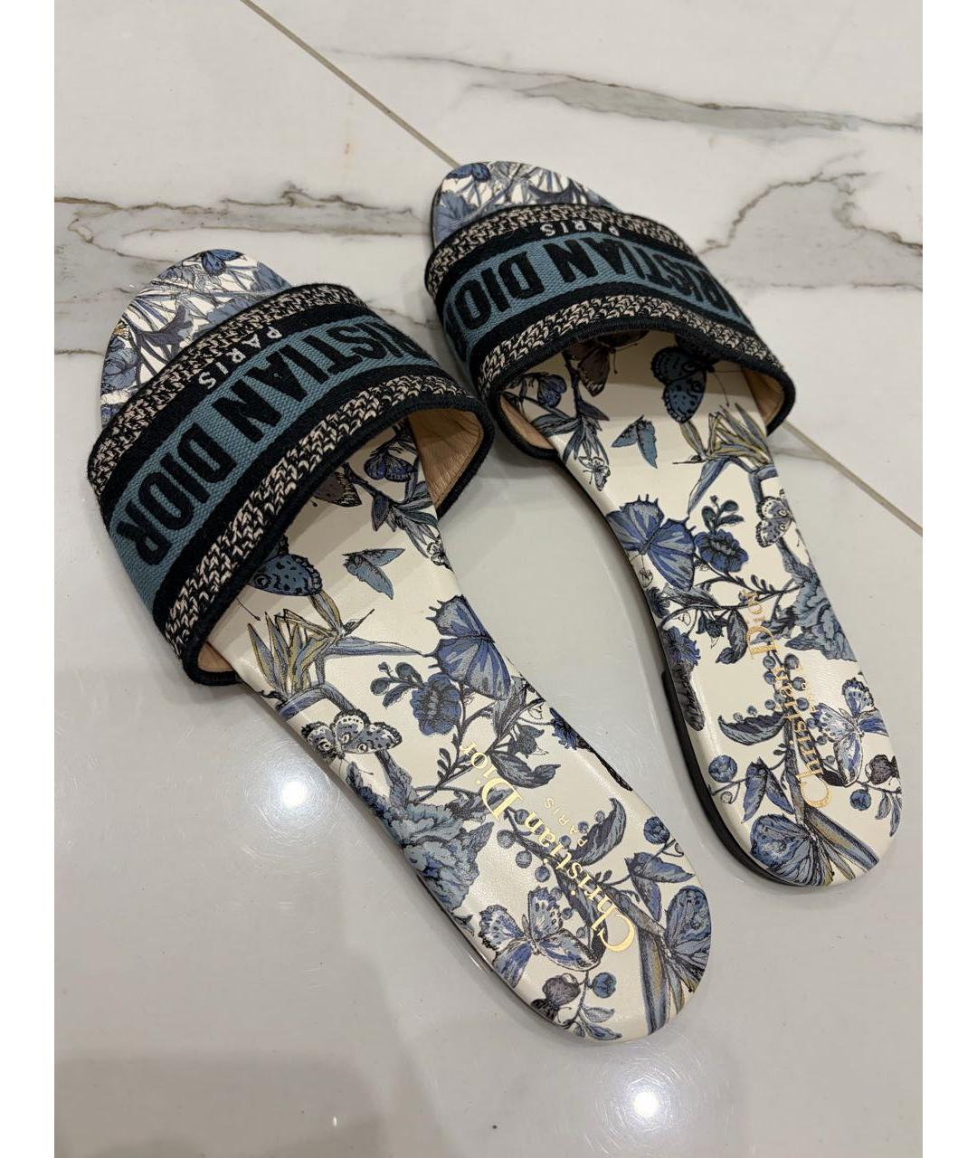 CHRISTIAN DIOR Синие текстильные шлепанцы, фото 5