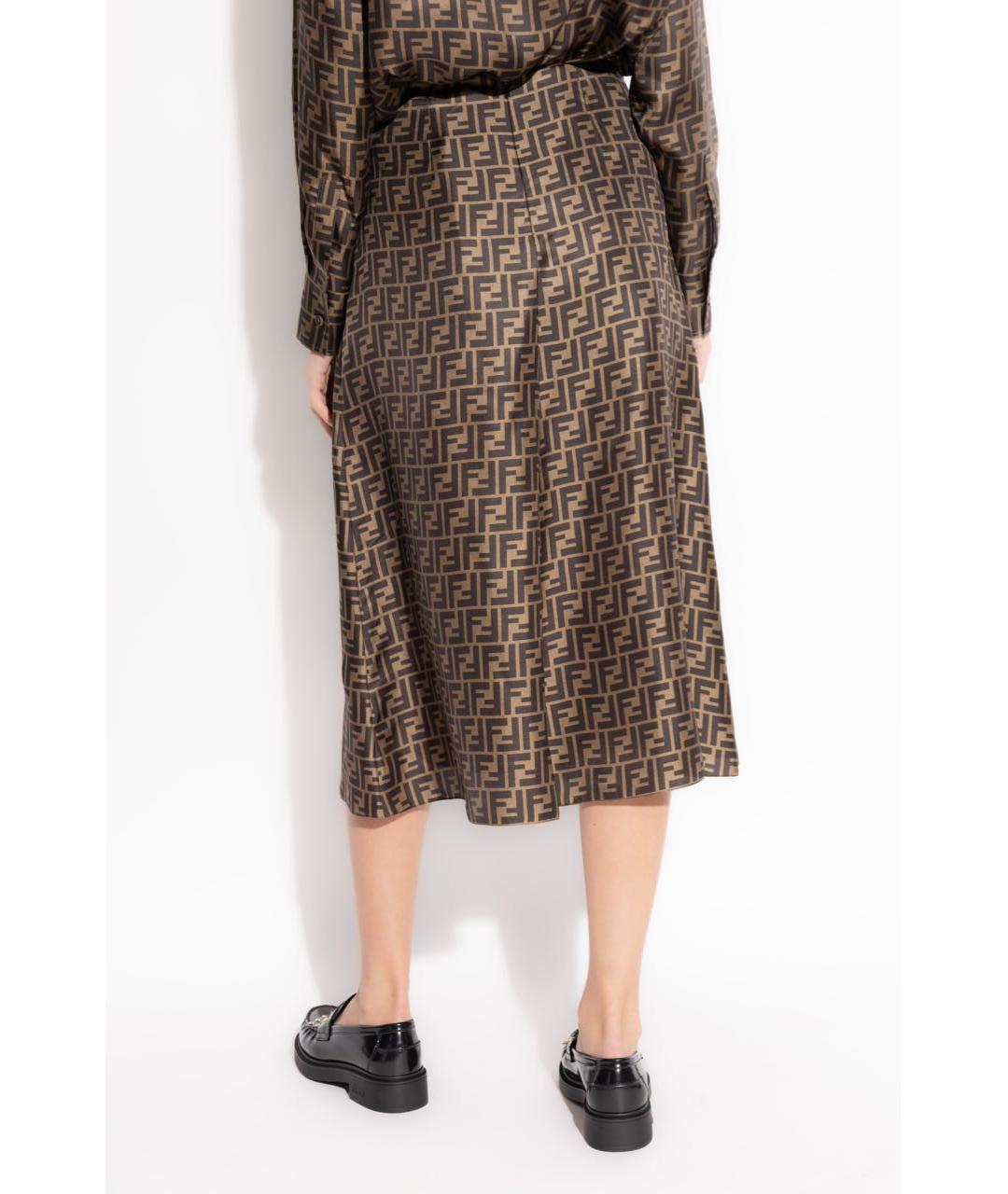 FENDI Коричневая шелковая юбка миди, фото 4