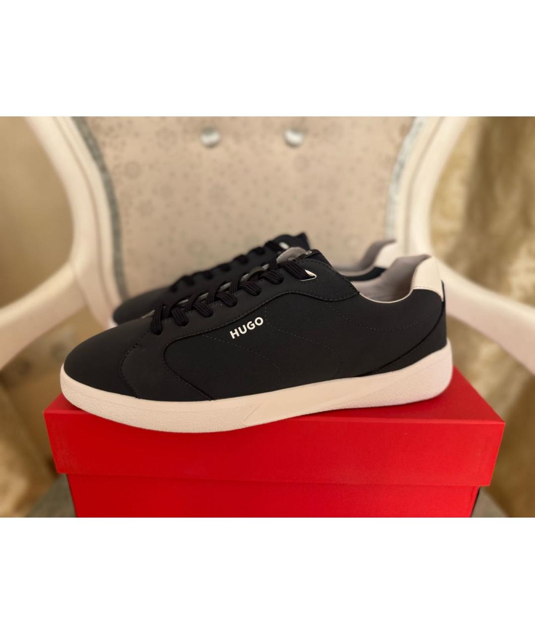 HUGO Темно-синие низкие кроссовки / кеды из искусственной кожи, фото 8