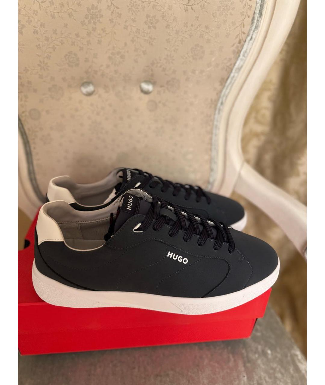 HUGO Темно-синие низкие кроссовки / кеды из искусственной кожи, фото 9