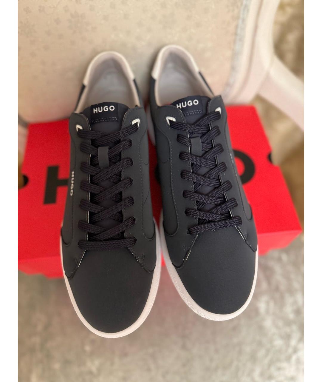 HUGO Темно-синие низкие кроссовки / кеды из искусственной кожи, фото 2