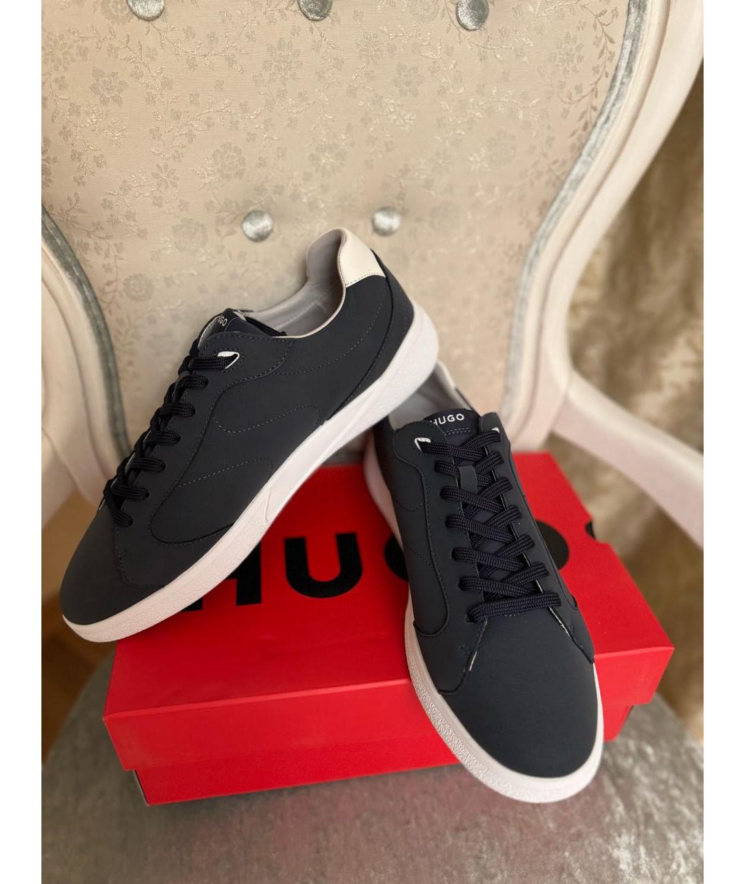 HUGO Темно-синие низкие кроссовки / кеды из искусственной кожи, фото 6