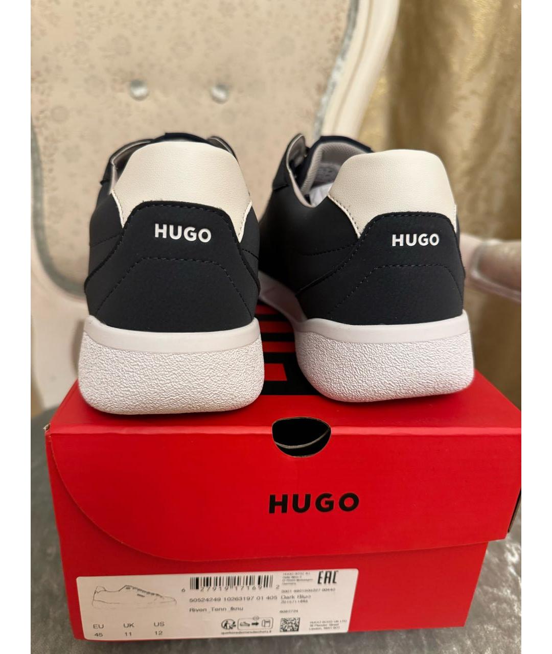 HUGO Темно-синие низкие кроссовки / кеды из искусственной кожи, фото 4