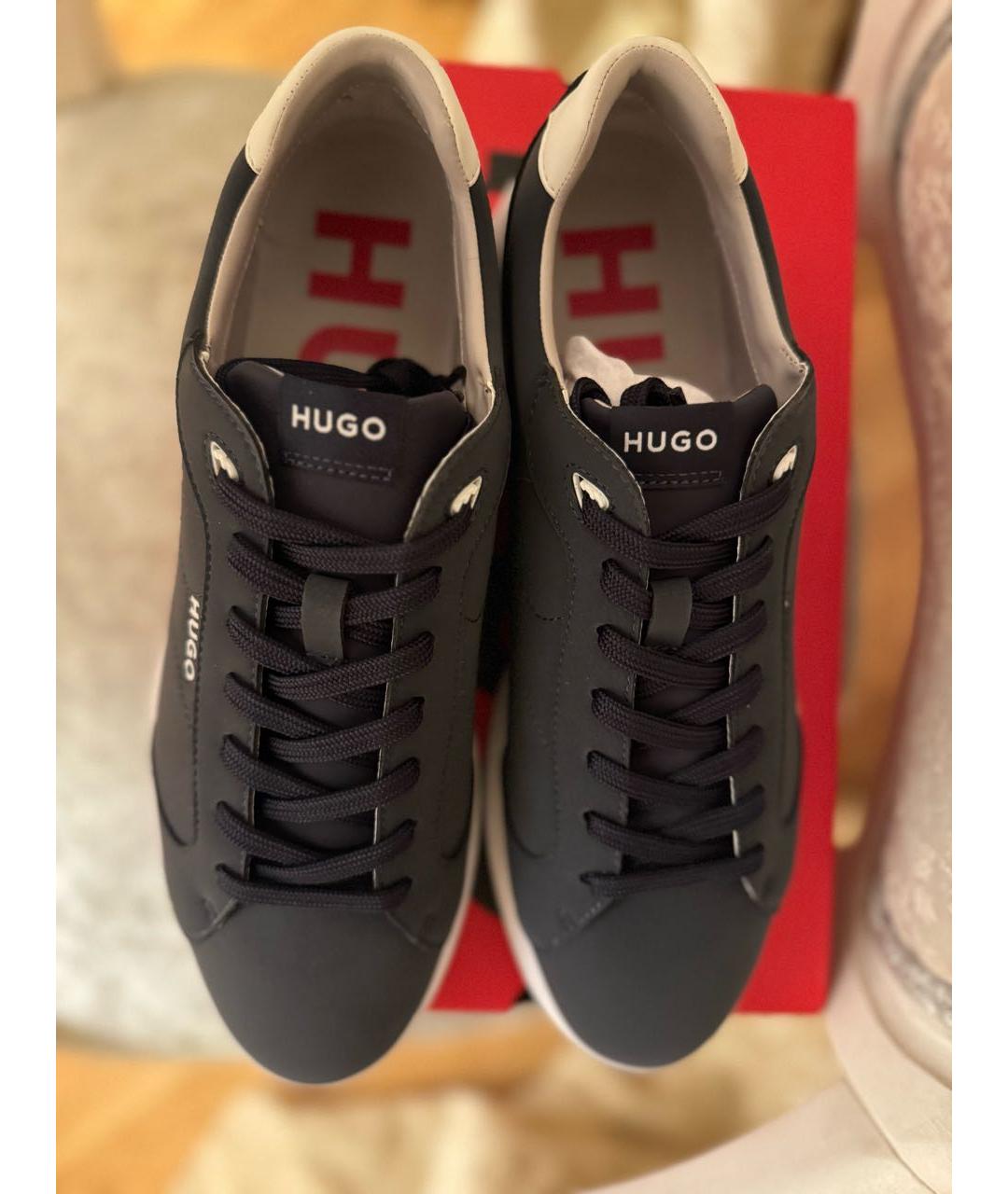 HUGO Темно-синие низкие кроссовки / кеды из искусственной кожи, фото 3