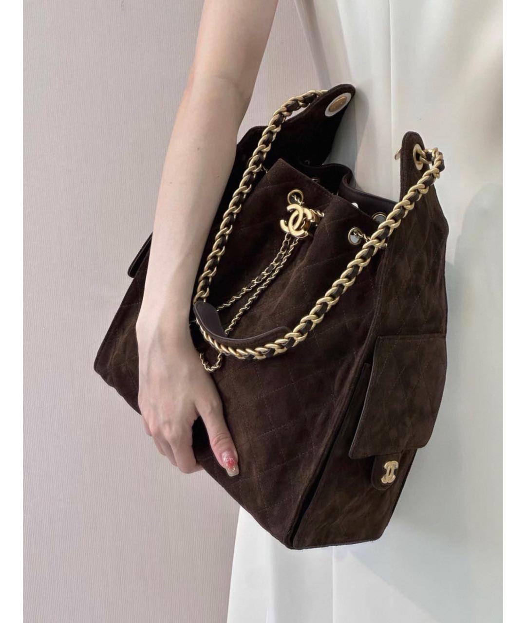 CHANEL Коричневая замшевая сумка тоут, фото 4