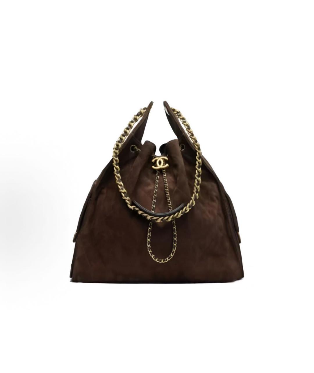 CHANEL Коричневая замшевая сумка тоут, фото 5