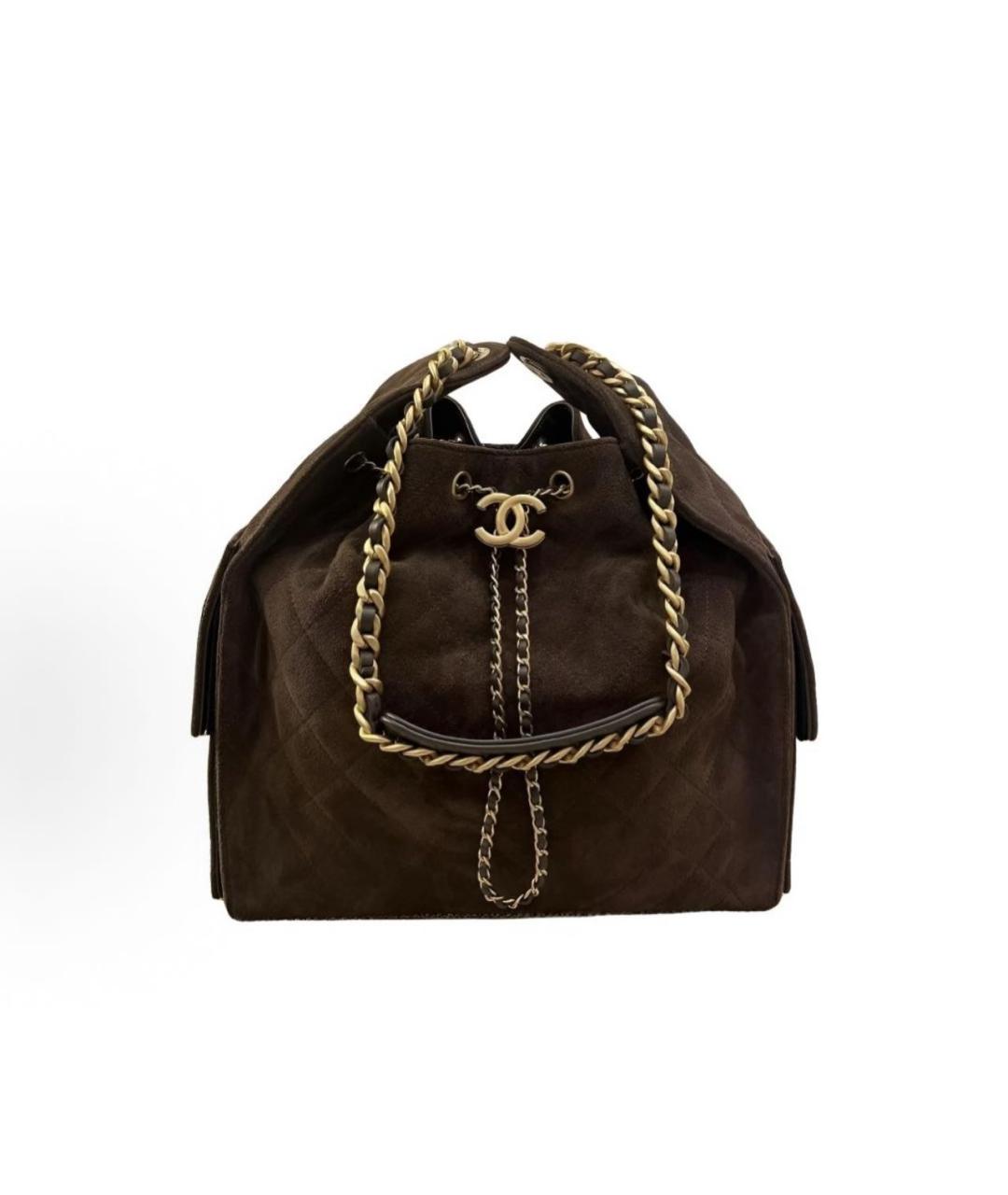 CHANEL Коричневая замшевая сумка тоут, фото 2