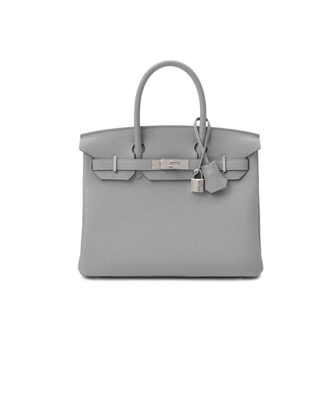 HERMES Серая кожаная сумка с короткими ручками, фото 3