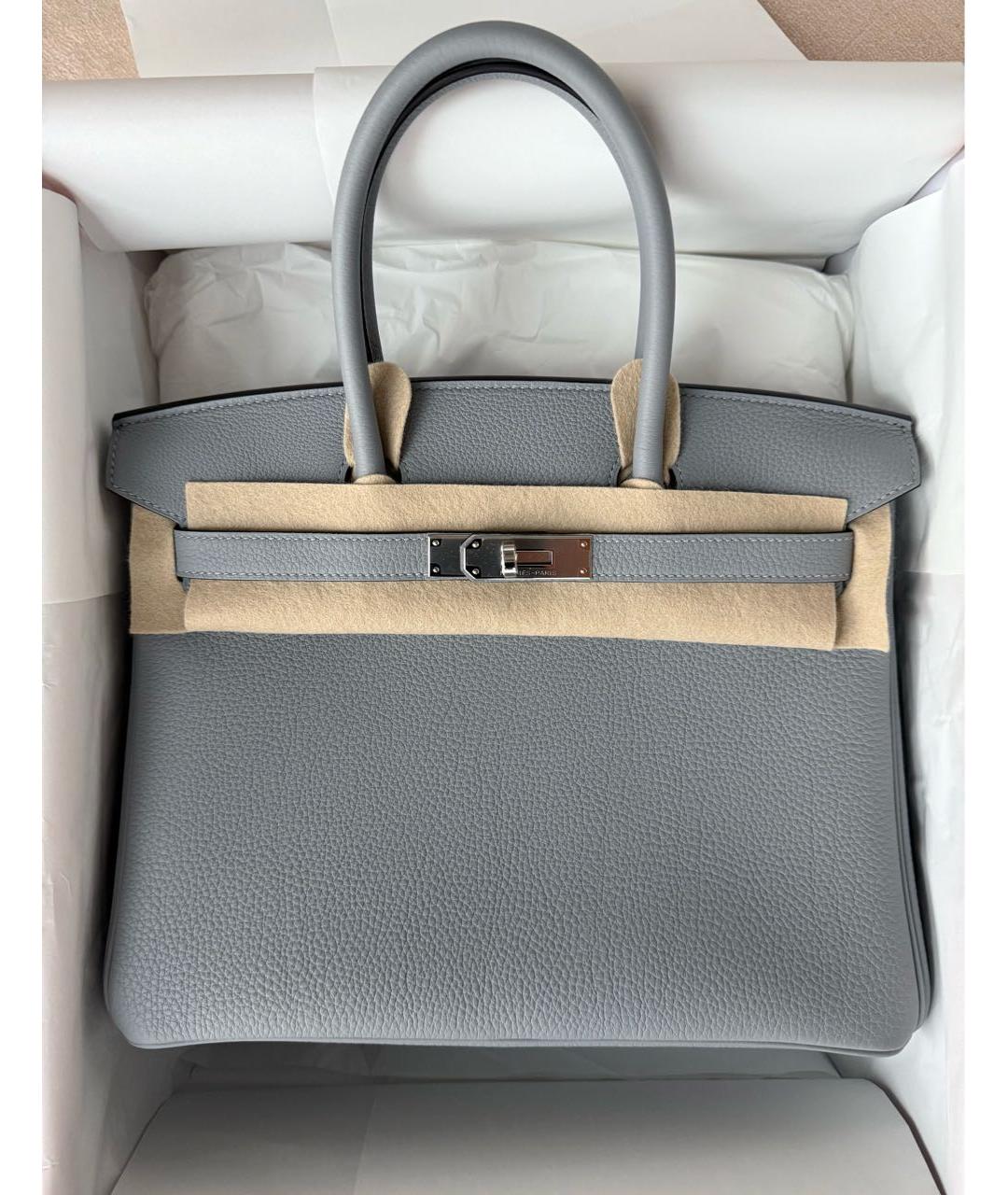 HERMES Серая кожаная сумка с короткими ручками, фото 2