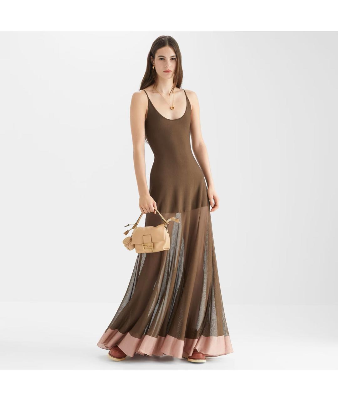 FENDI Коричневое вискозное повседневное платье, фото 4