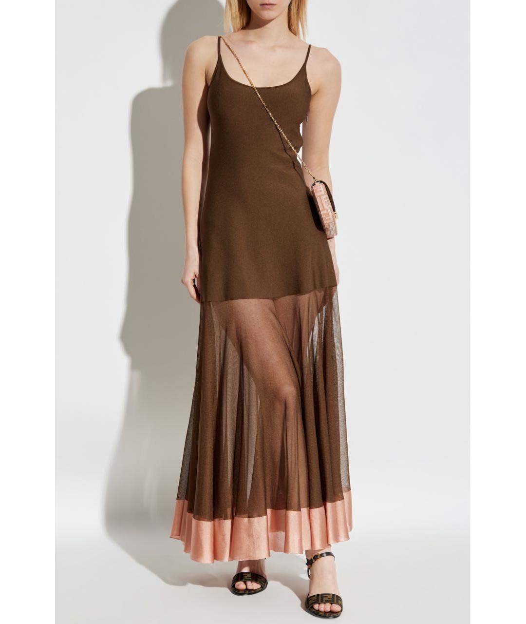 FENDI Коричневое вискозное повседневное платье, фото 5