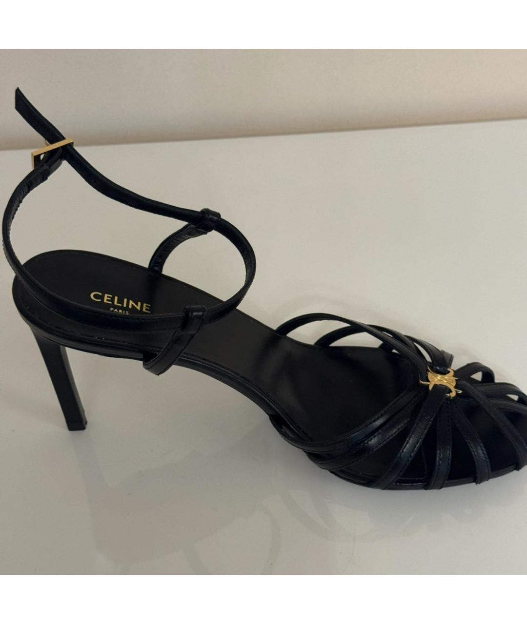 CELINE Черные кожаные босоножки, фото 8