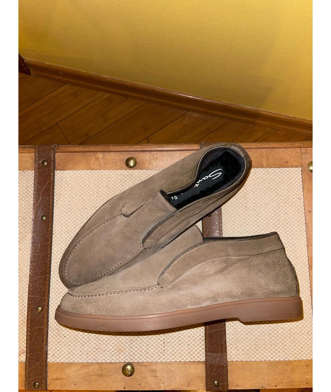 SANTONI Бежевые замшевые лоферы, фото 7