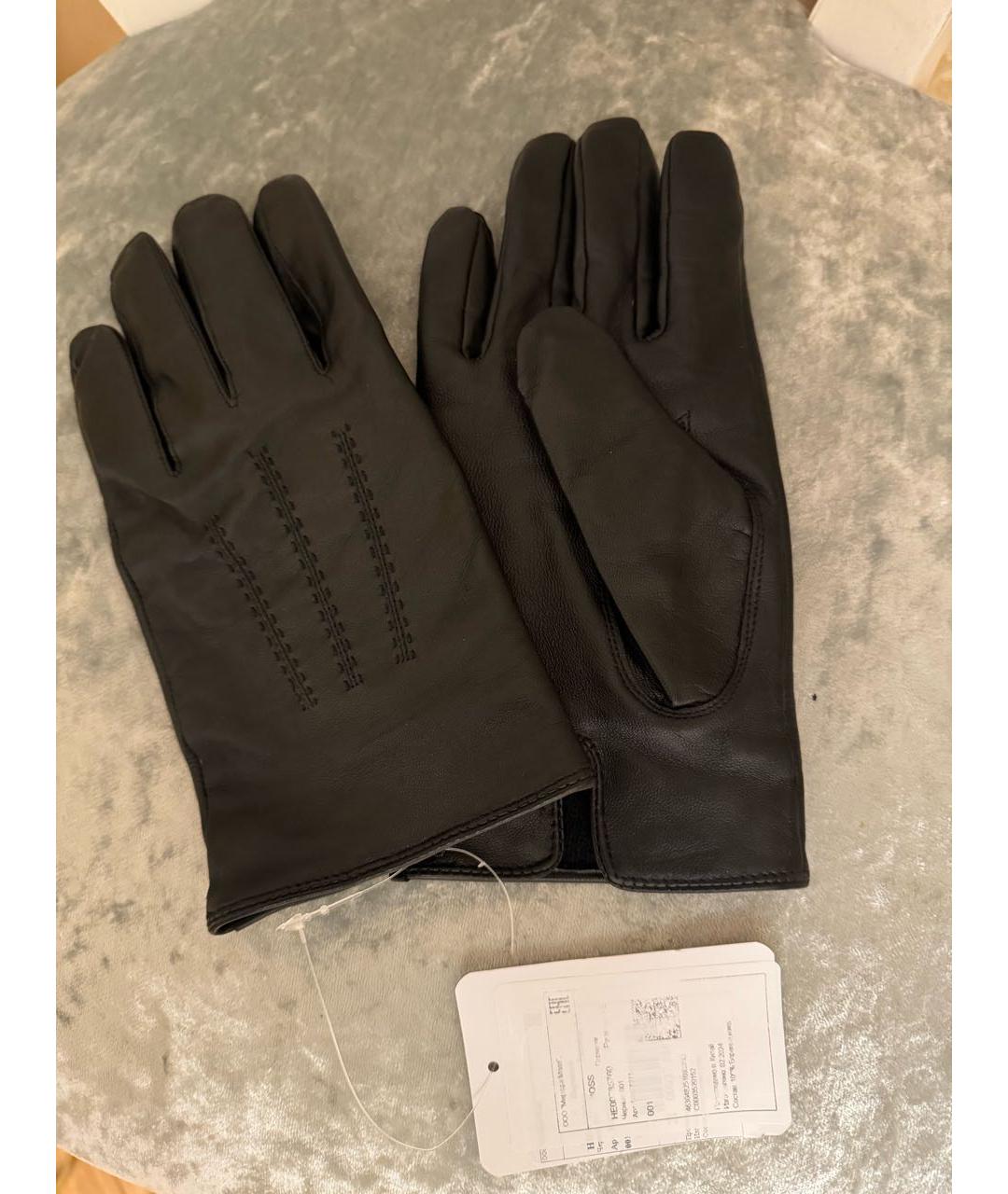 HUGO BOSS Черные кожаные перчатки, фото 3
