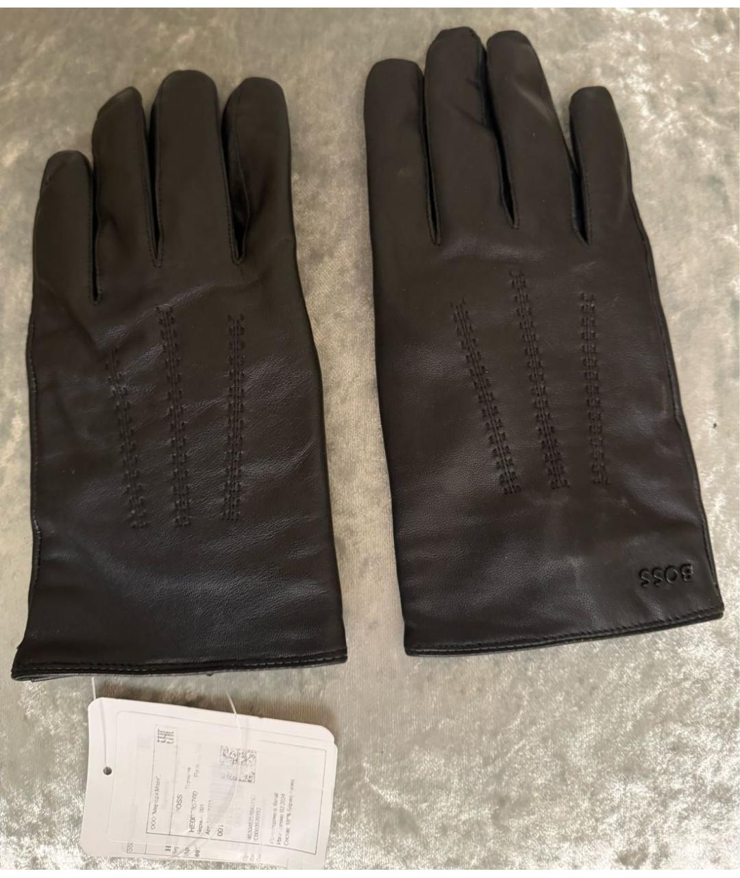HUGO BOSS Черные кожаные перчатки, фото 4
