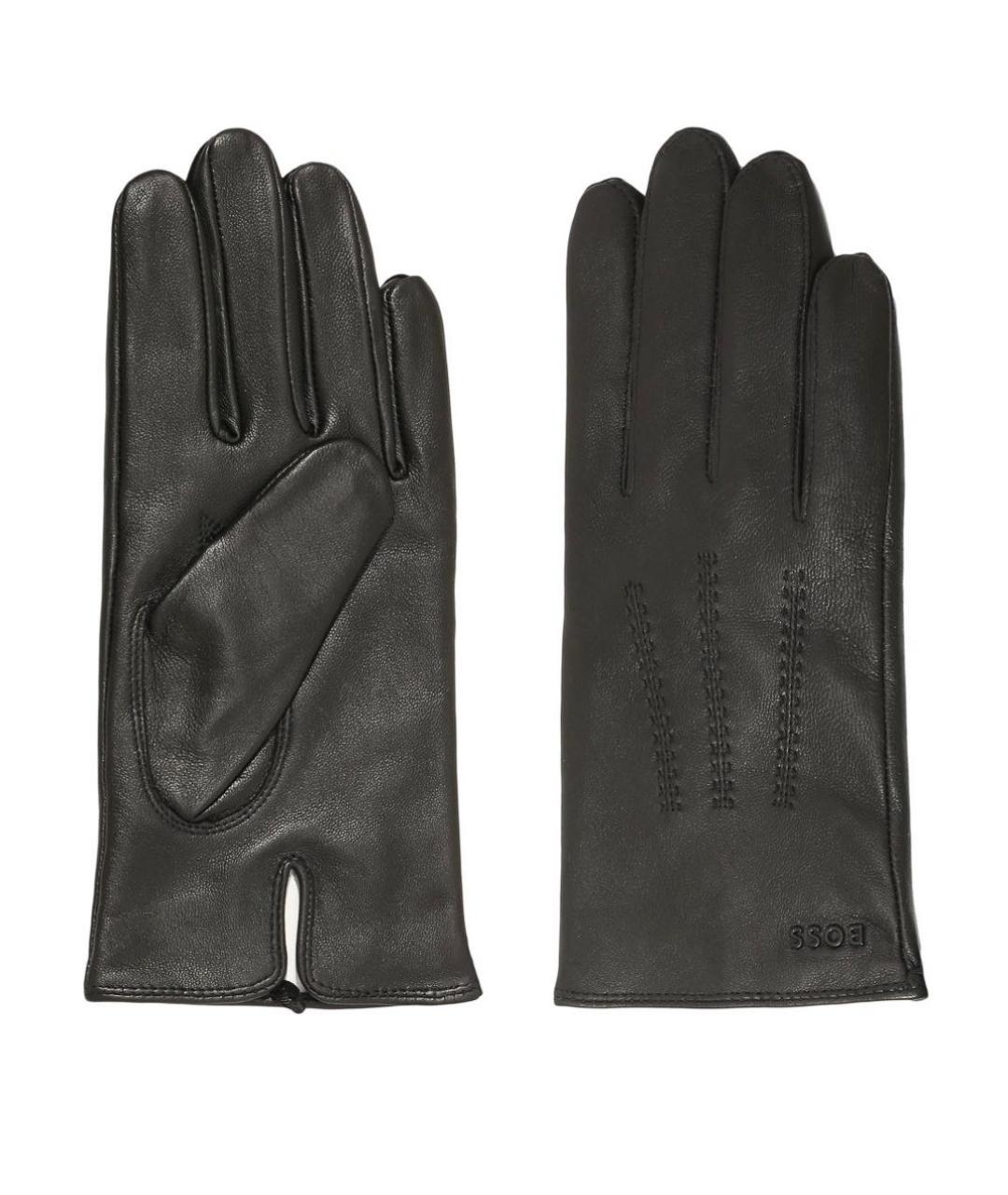 HUGO BOSS Черные кожаные перчатки, фото 1