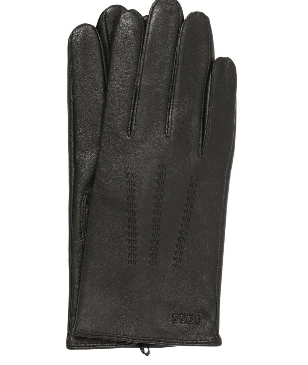 HUGO BOSS Черные кожаные перчатки, фото 2