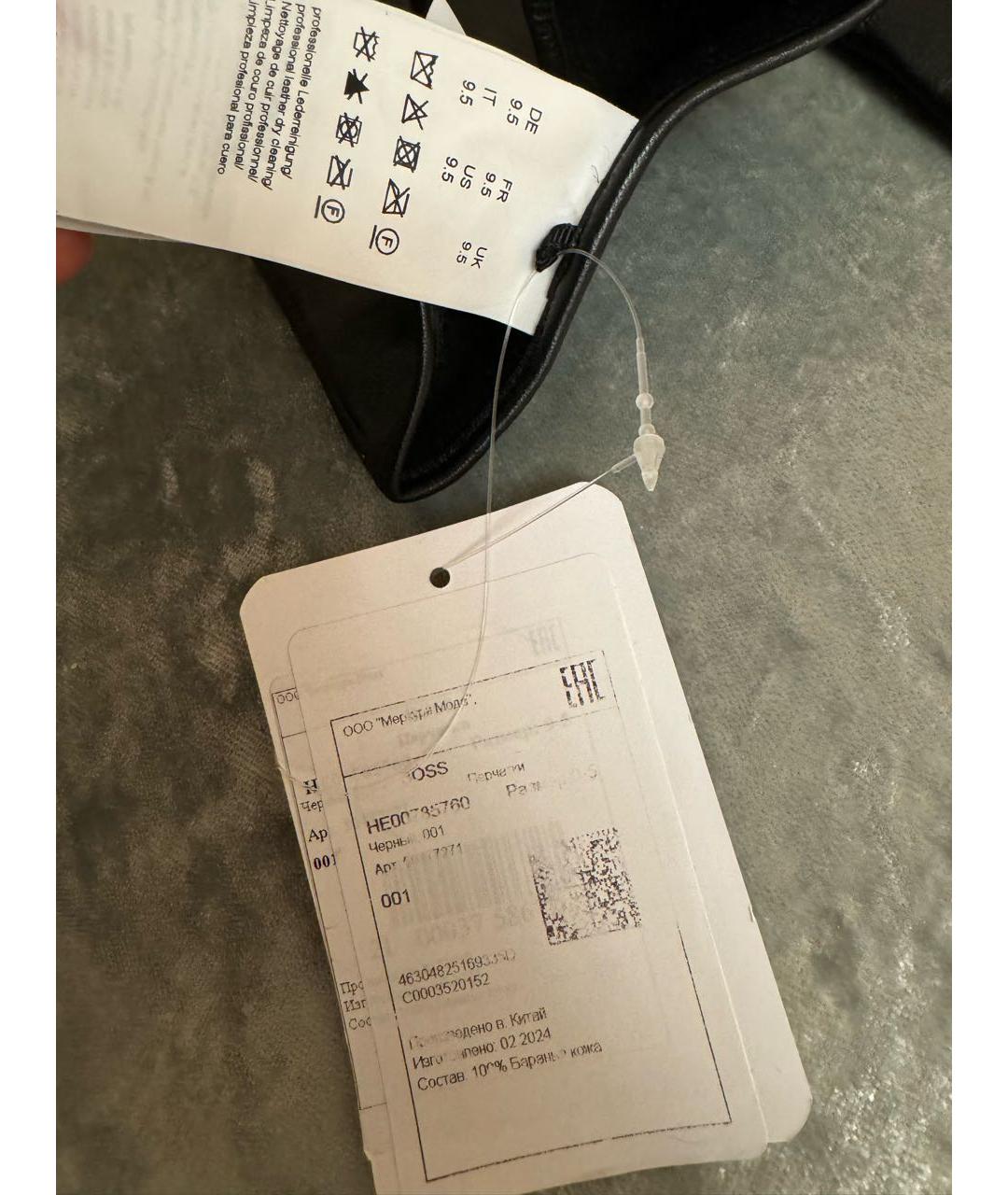 HUGO BOSS Черные кожаные перчатки, фото 8