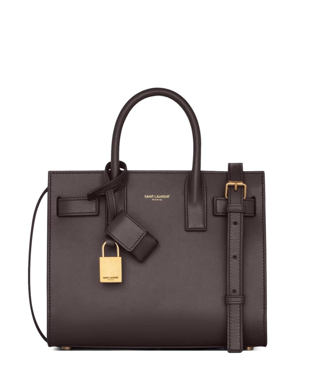 SAINT LAURENT Коричневая кожаная сумка тоут, фото 1