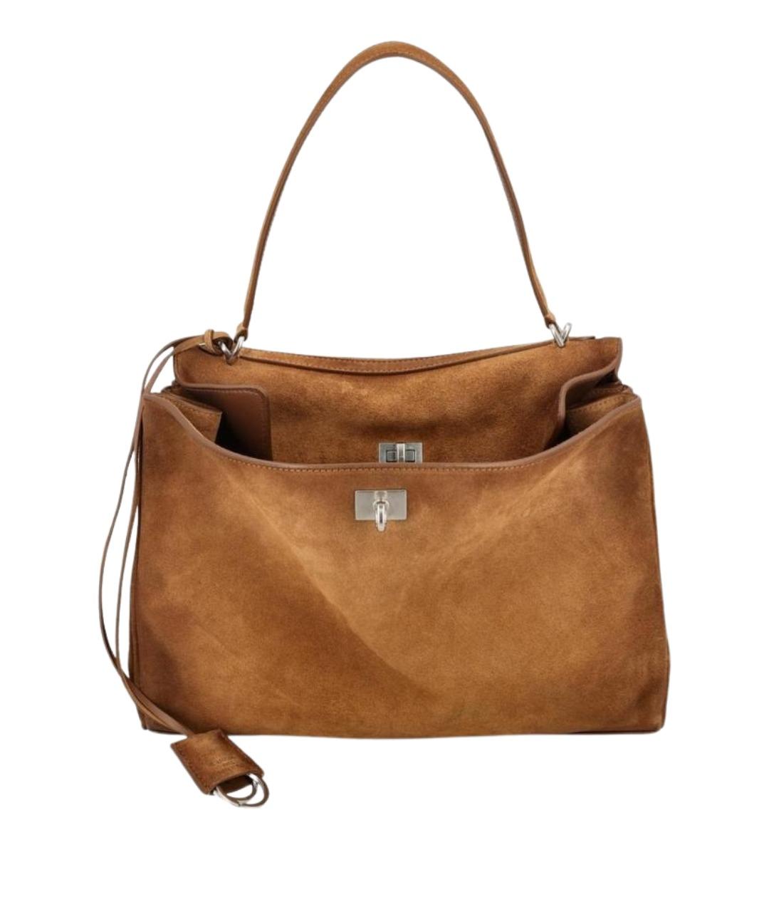 BALENCIAGA Горчичная замшевая сумка тоут, фото 1